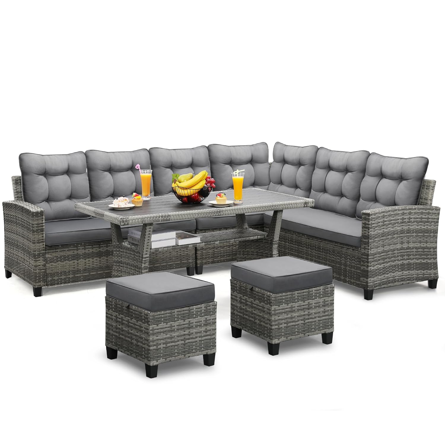 Outdoor Furniture Grey - 6-delige terrasmeubilairset, eet- en conversatieset, grijs