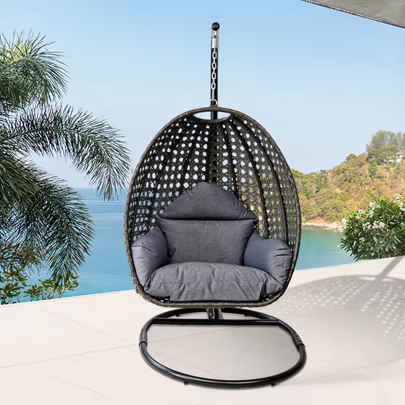 Hanging Egg Chair - Ei-vormige zwarte patio hangstoel van wicker,