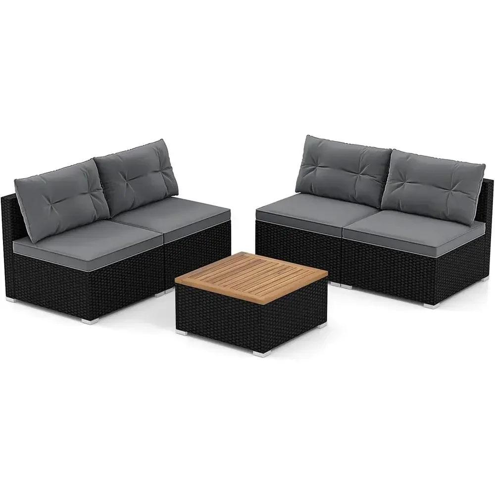 Outdoor Furniture Balcony - Grijze wicker tuinmeubelset voor buiten met