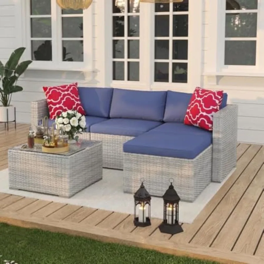 Outdoor Furniture Grey - 5-delige wicker tuinmeubelset voor terras, achtertuin