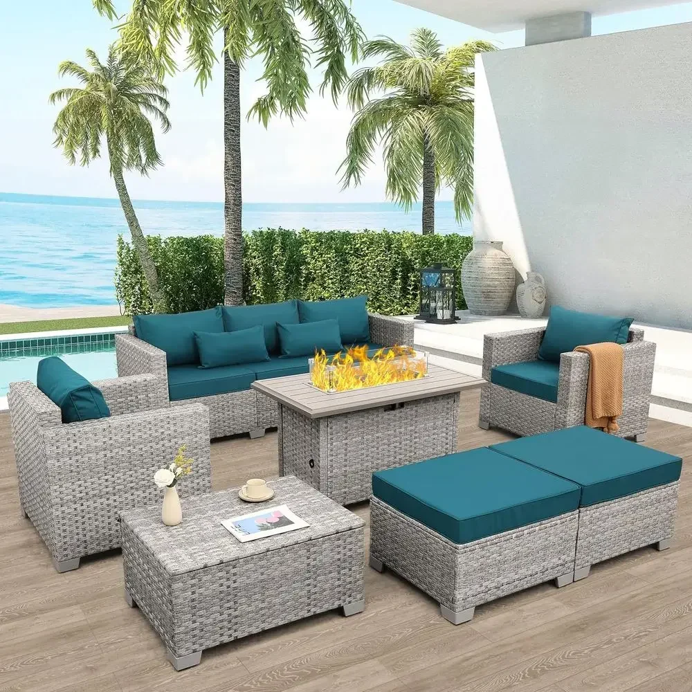 Outdoor Furniture Grey - 6-delige set tuinmeubels van grijs riet,