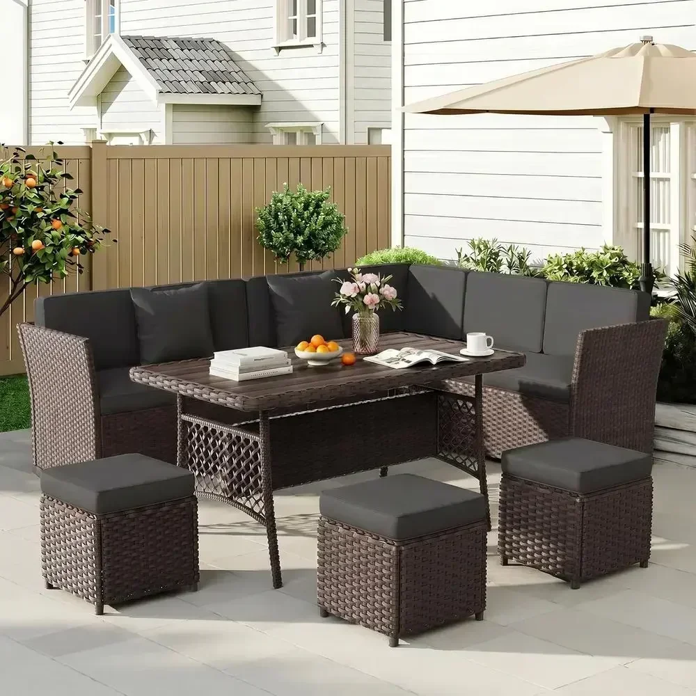 Outdoor Furniture Grey - 7-delige tuinset van gevlochten materiaal, bestaande
