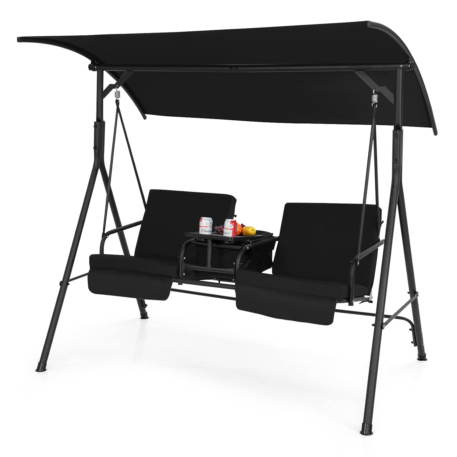 Outdoor Furniture With Storage For Cushions - o*-2-persoons veranda-schommelstoel, buitenschommel met draaibare opbergtafel,