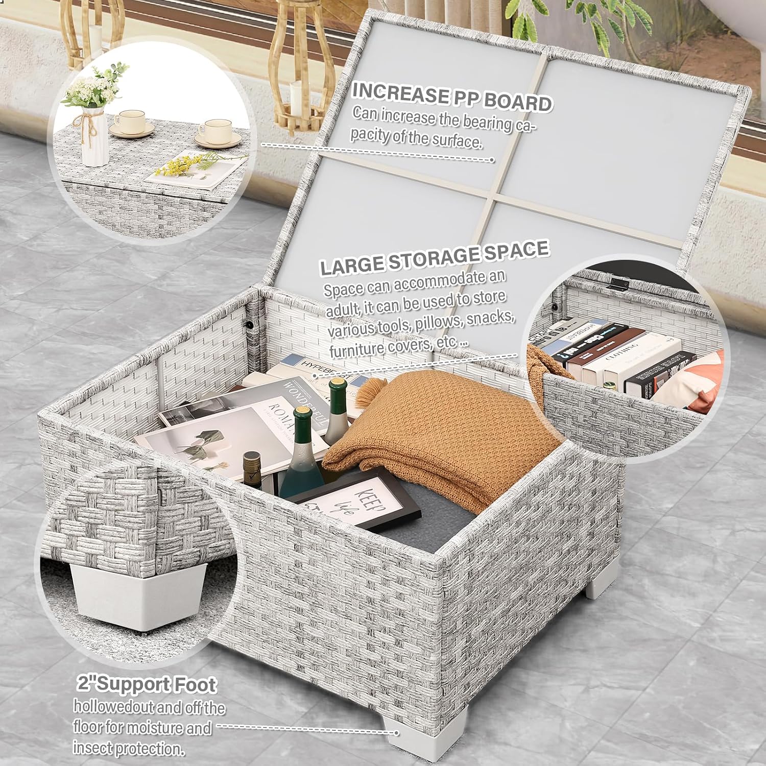 Outdoor Furniture With Storage For Cushions - Grijs PE Wicker Tuinmeubelset 7-delig Buitenhoekbank