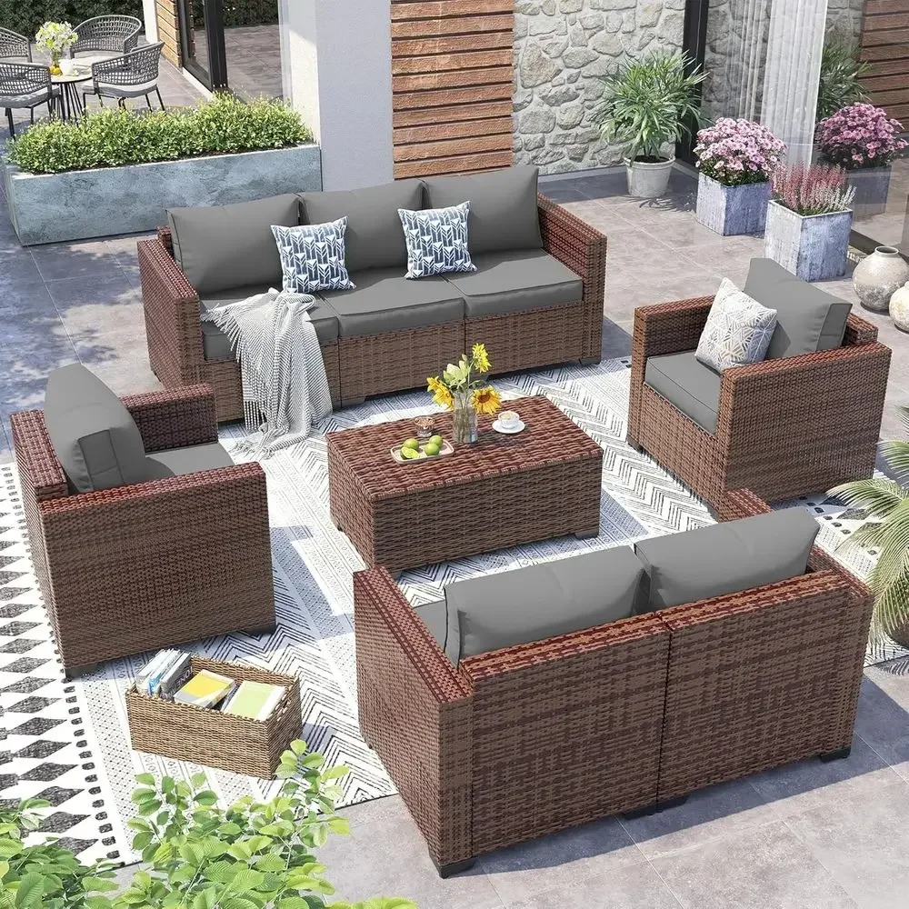 Outdoor Furniture Grey - 5-delige set tuinmeubels met brede armleuningen