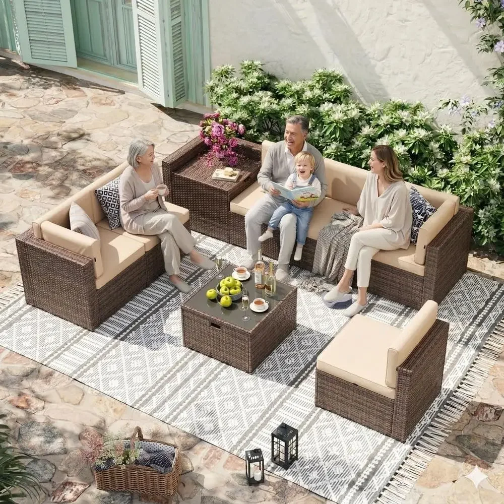 Outdoor Furniture With Storage For Cushions - 8-delige rieten tuinmeubelset met opbergruimte, sectionele
