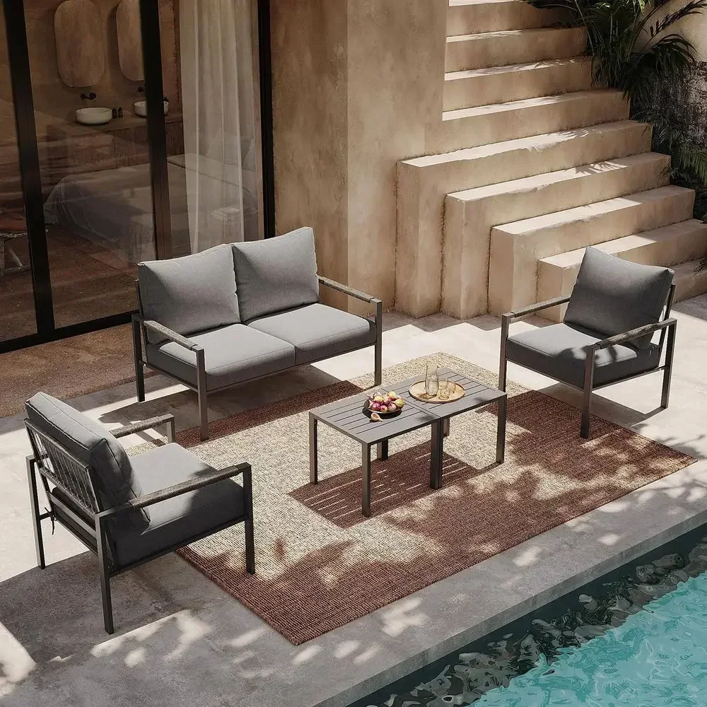 Outdoor Furniture Balcony - 5-delige moderne tuinmeubelset met bank en