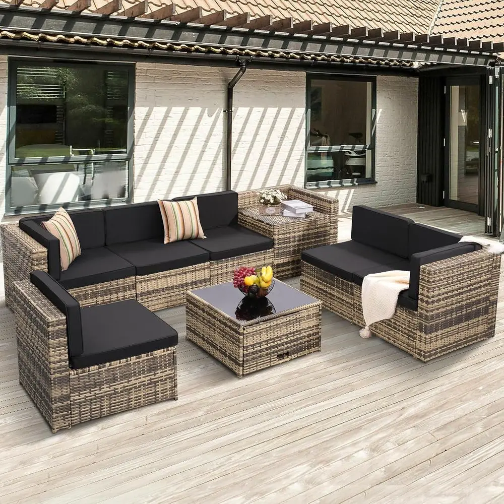 Outdoor Furniture With Storage For Cushions - 8-delige wicker loungeset voor buiten met