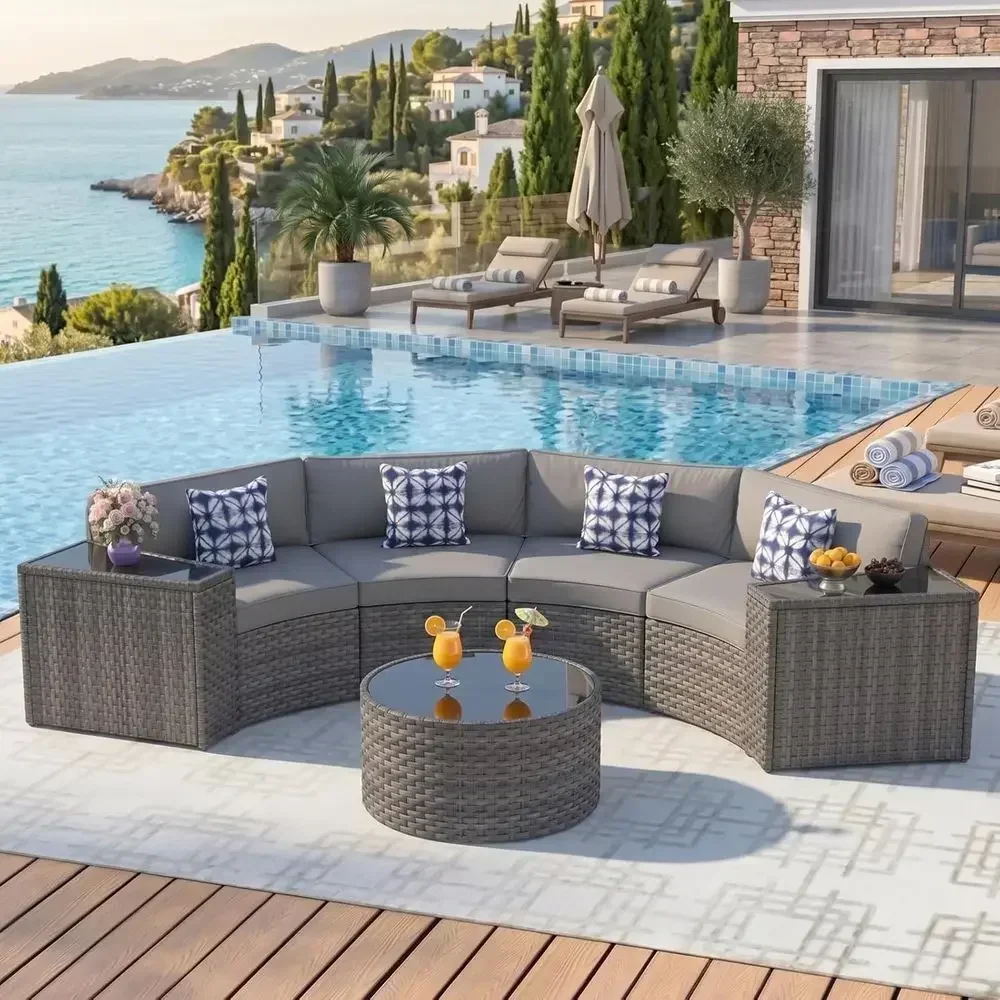 7-delige, gebogen, halvemaanvo - Outdoor Furniture Grey recensie en prijs