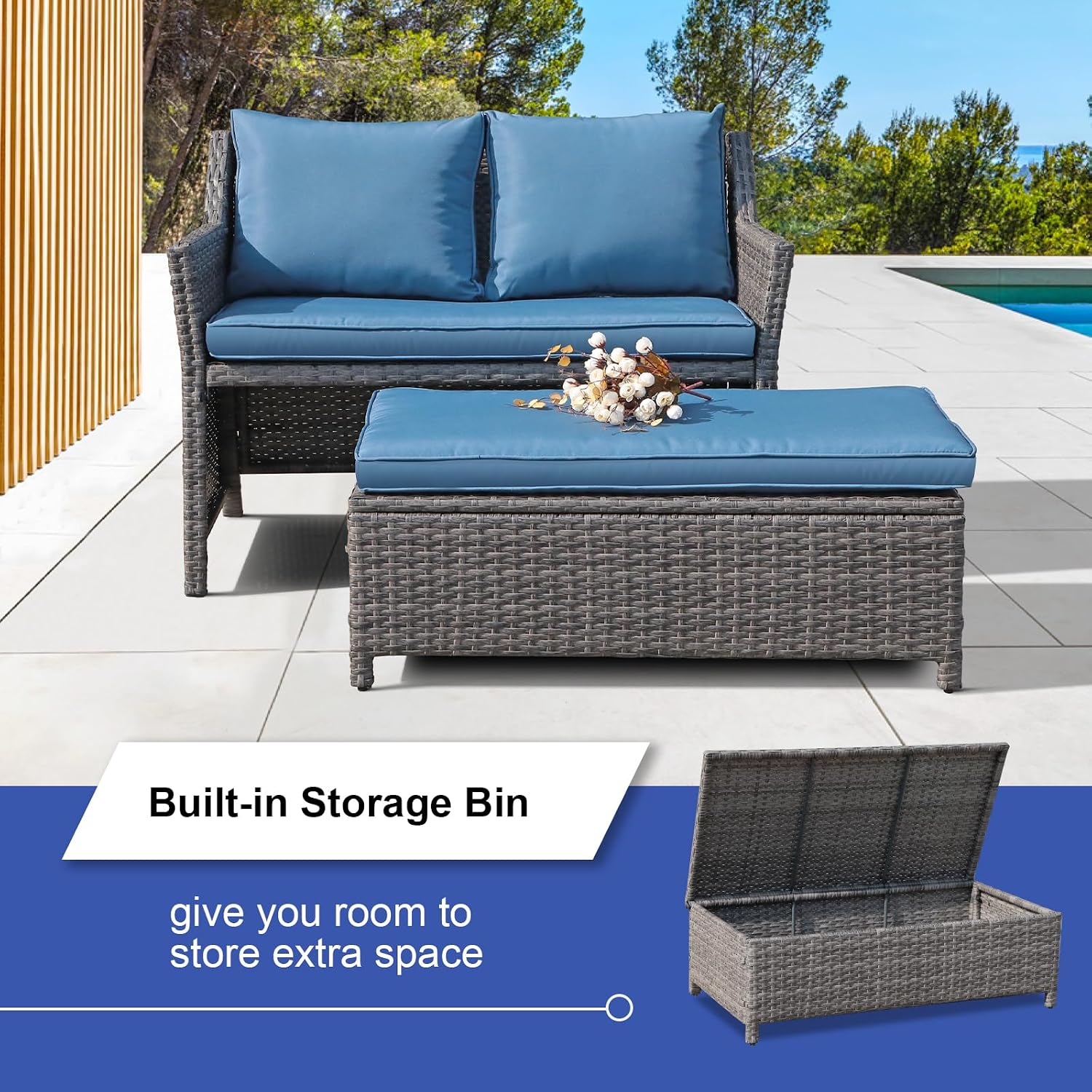 Wicker Patio Loveseat met opbe - Outdoor Furniture With Storage For Cushions recensie en prijs