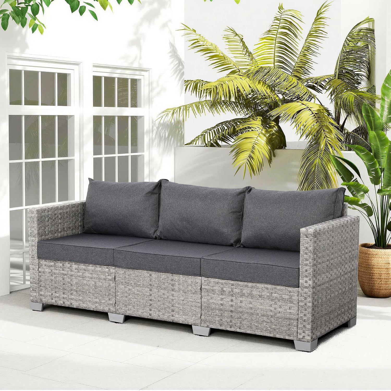 Buiten 3-zits rotan loungeset, - Outdoor Furniture Grey recensie en prijs