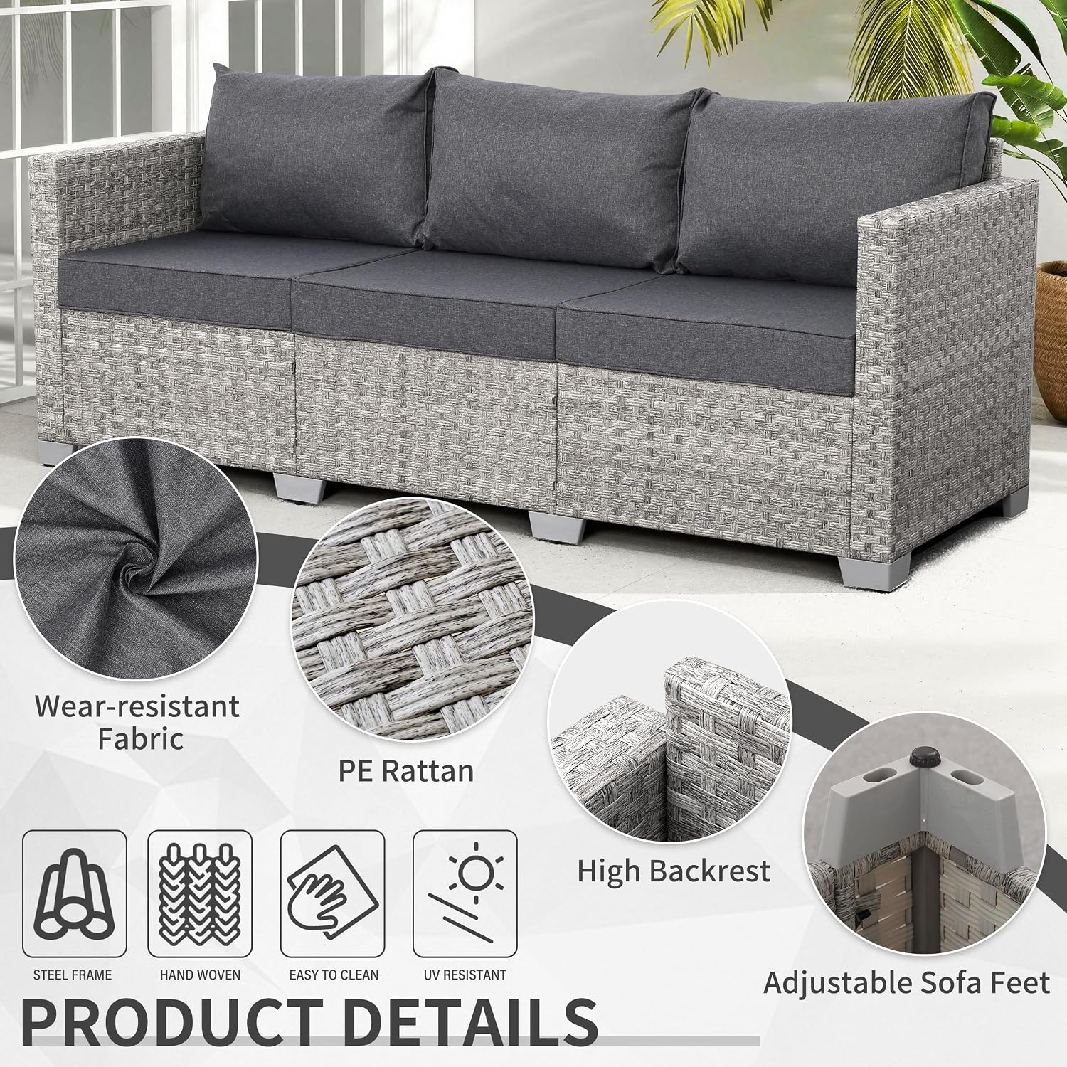 Buiten 3-zits rotan loungeset, - Outdoor Furniture Grey recensie en prijs