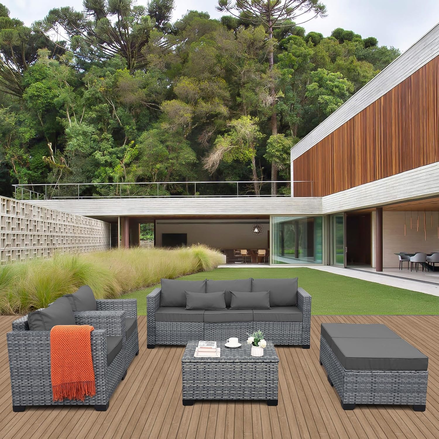 6-delige wicker tuinmeubelset, - Outdoor Furniture With Storage For Cushions recensie en prijs