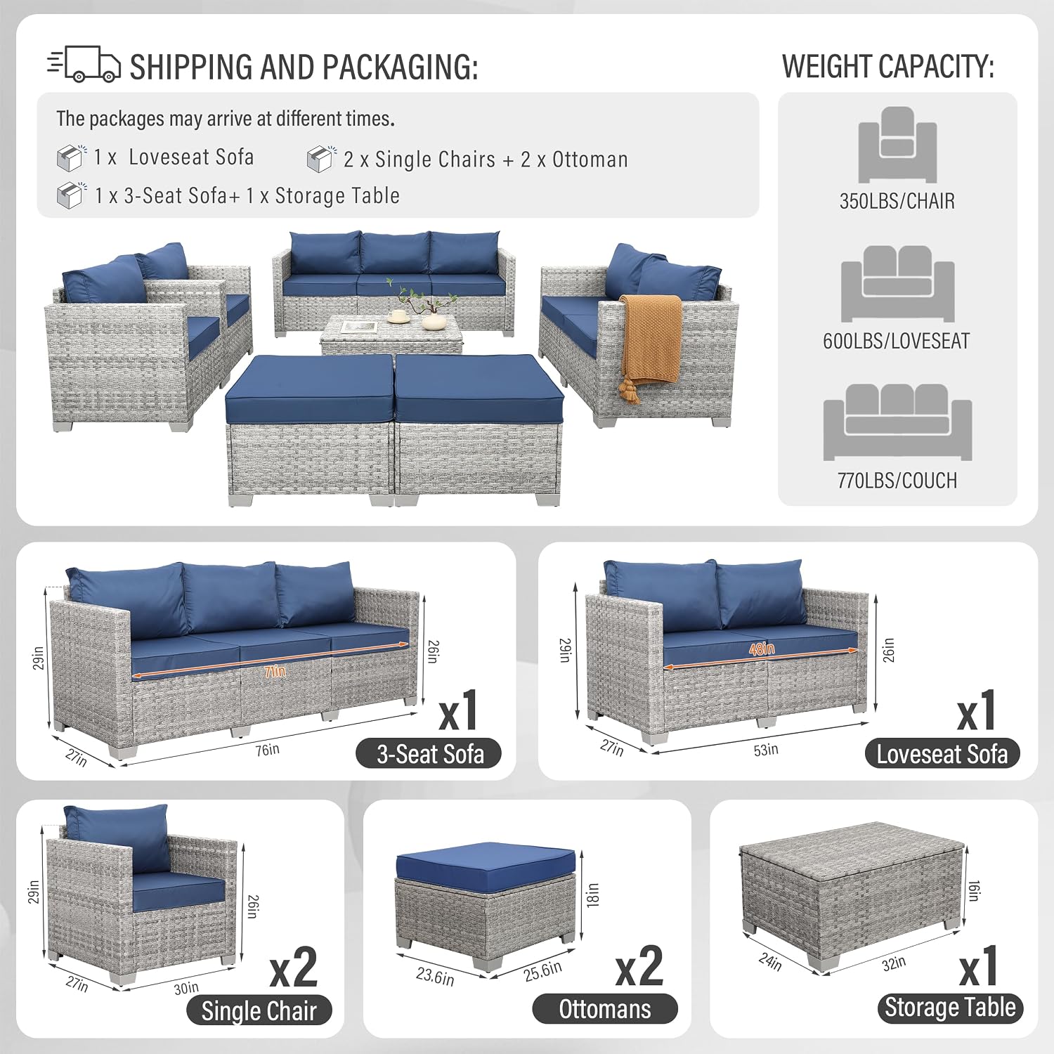Grijs PE Wicker Tuinmeubelset  - Outdoor Furniture With Storage For Cushions recensie en prijs