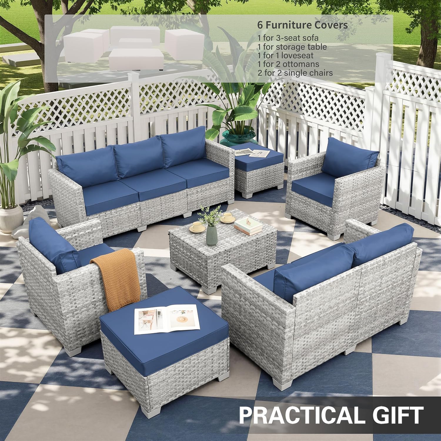 Grijs PE Wicker Tuinmeubelset  - Outdoor Furniture With Storage For Cushions recensie en prijs