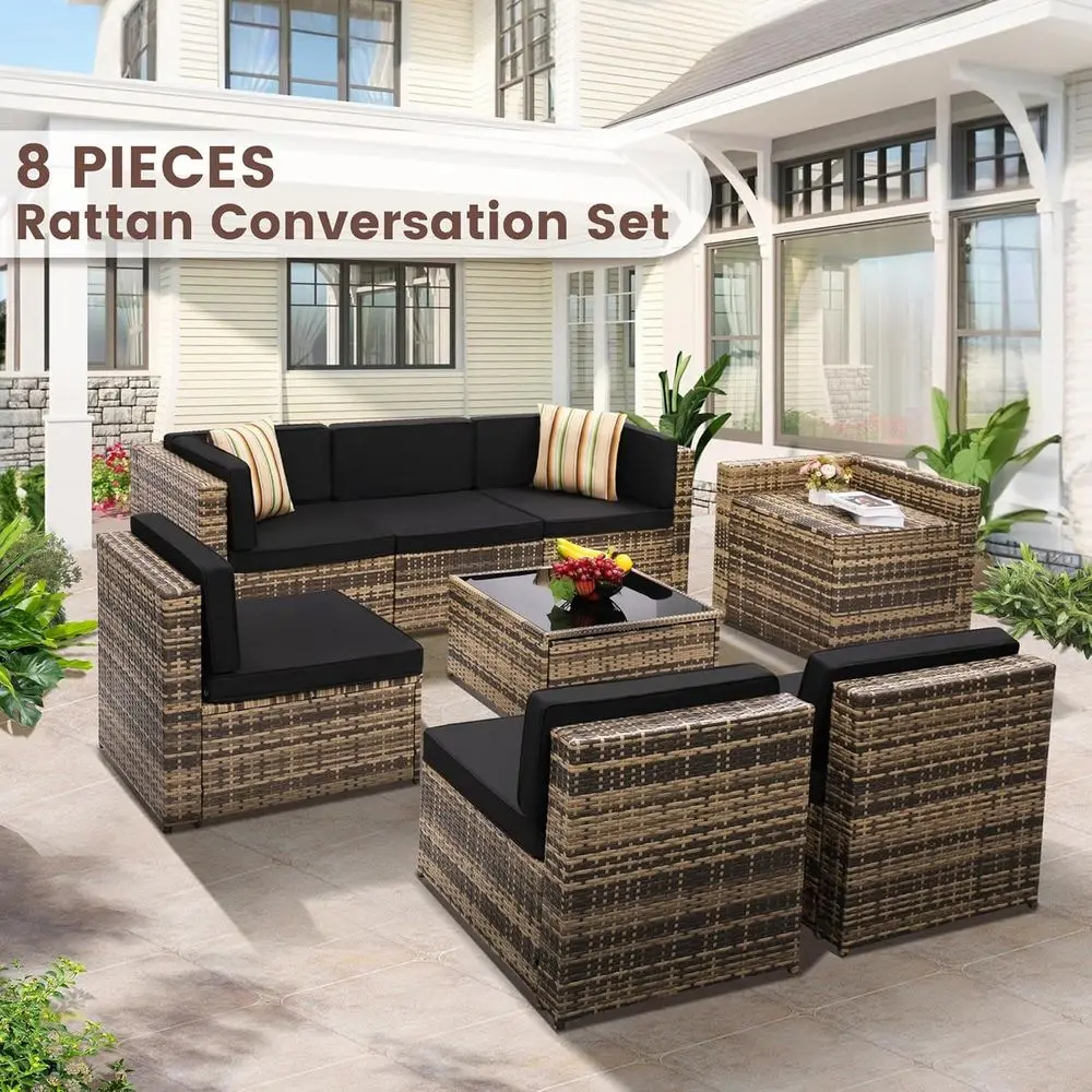 8-delige wicker loungeset voor - Outdoor Furniture With Storage For Cushions recensie en prijs